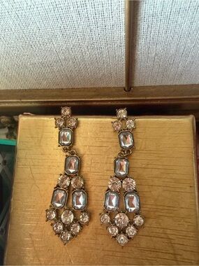 Vintage-Inspired Gold Drop Crystal Earrings - Pink and Clear